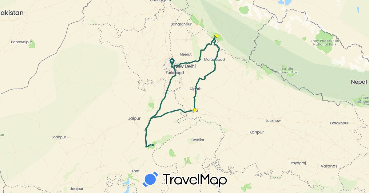 TravelMap itinerary: driving, jungle safari, road transfer in India (Asia)