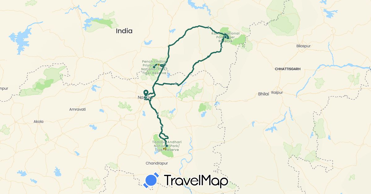 TravelMap itinerary: driving, jungle safari, road transfer in India (Asia)