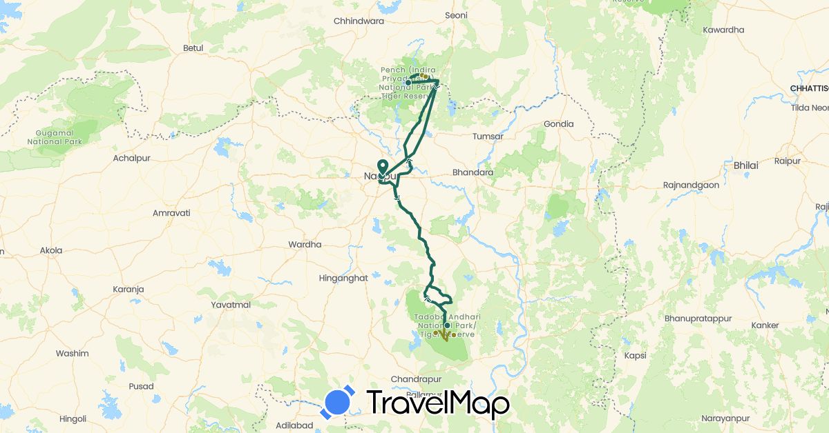 TravelMap itinerary: driving, jungle safari, road transfer in India (Asia)