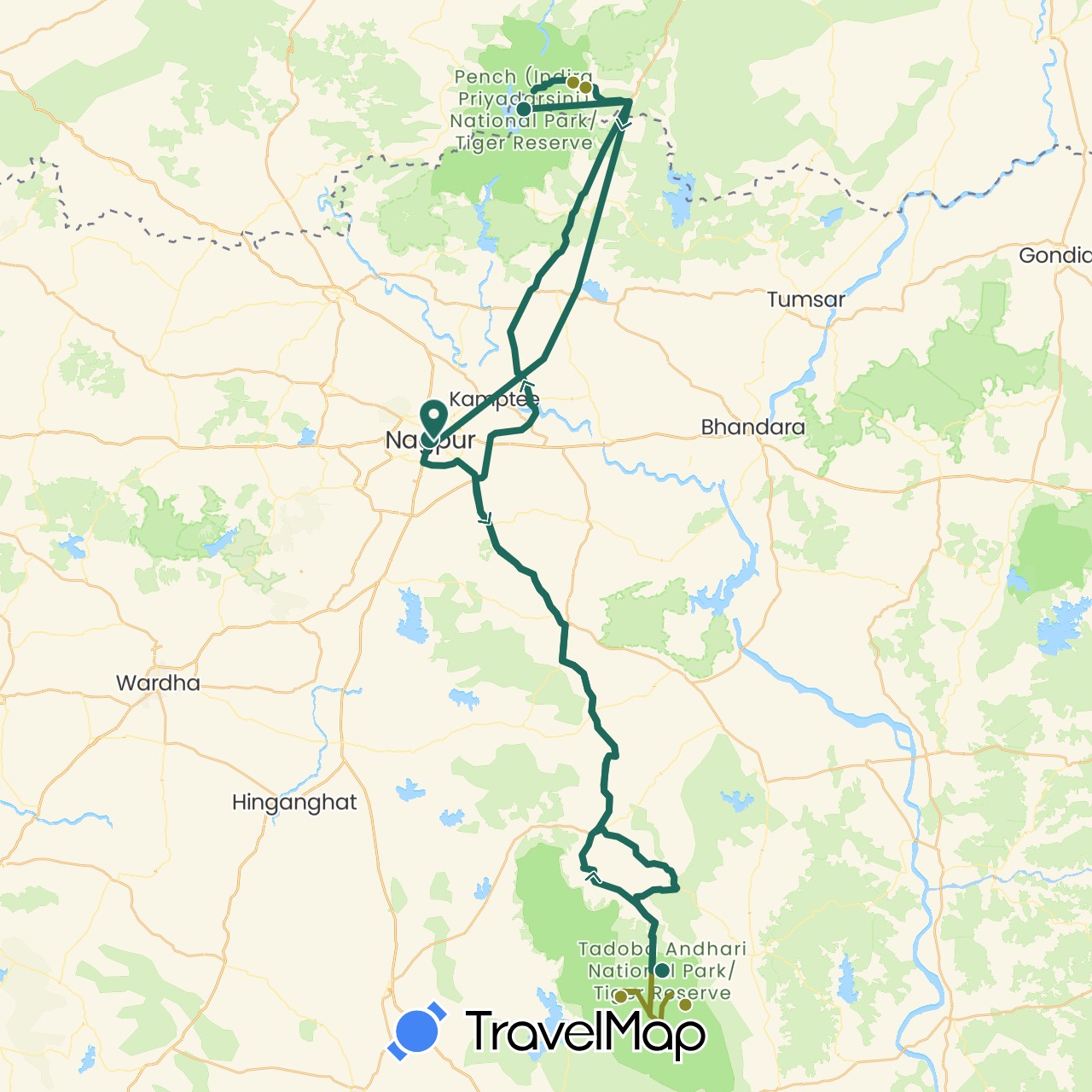 TravelMap itinerary: driving, jungle safari, road transfer in India (Asia)