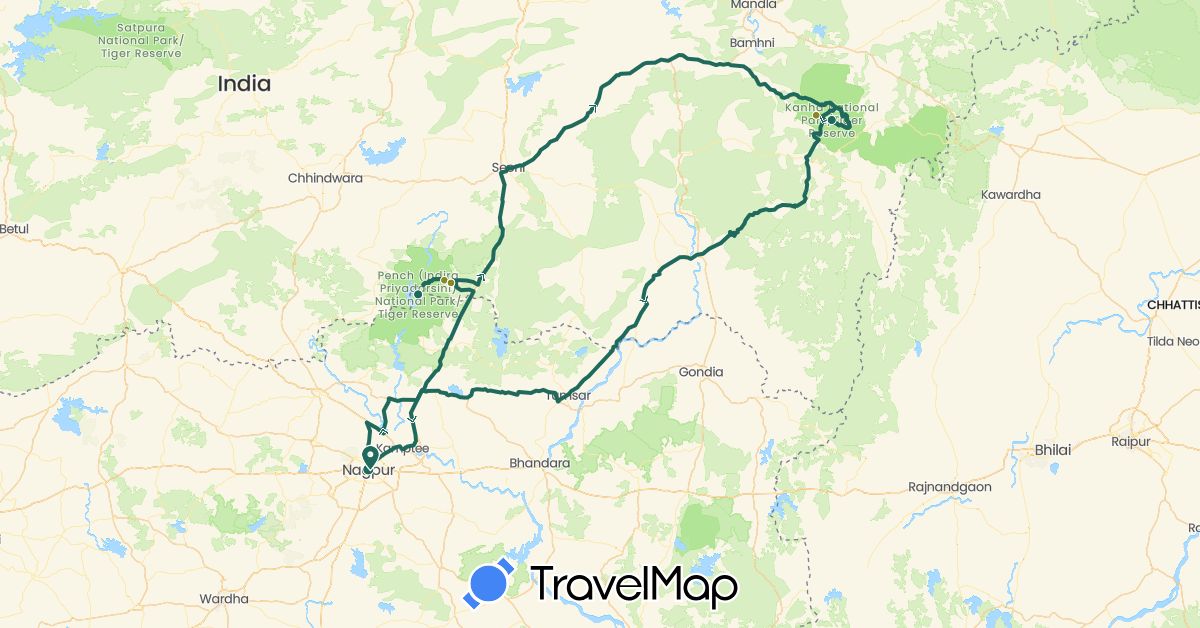 TravelMap itinerary: driving, jungle safari, road transfer in India (Asia)