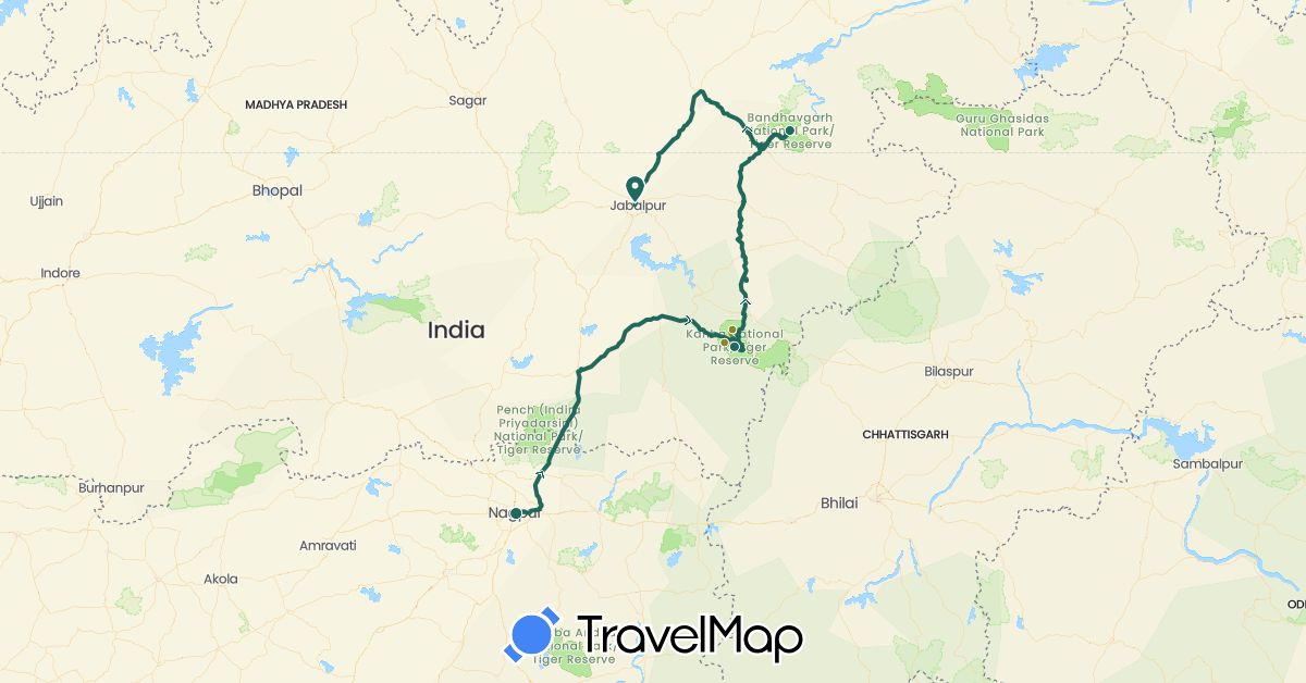TravelMap itinerary: driving, jungle safari, road transfer in India (Asia)
