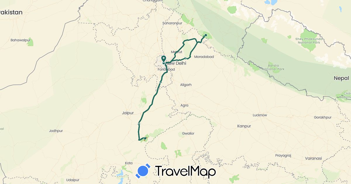 TravelMap itinerary: driving, jungle safari, road transfer in India (Asia)
