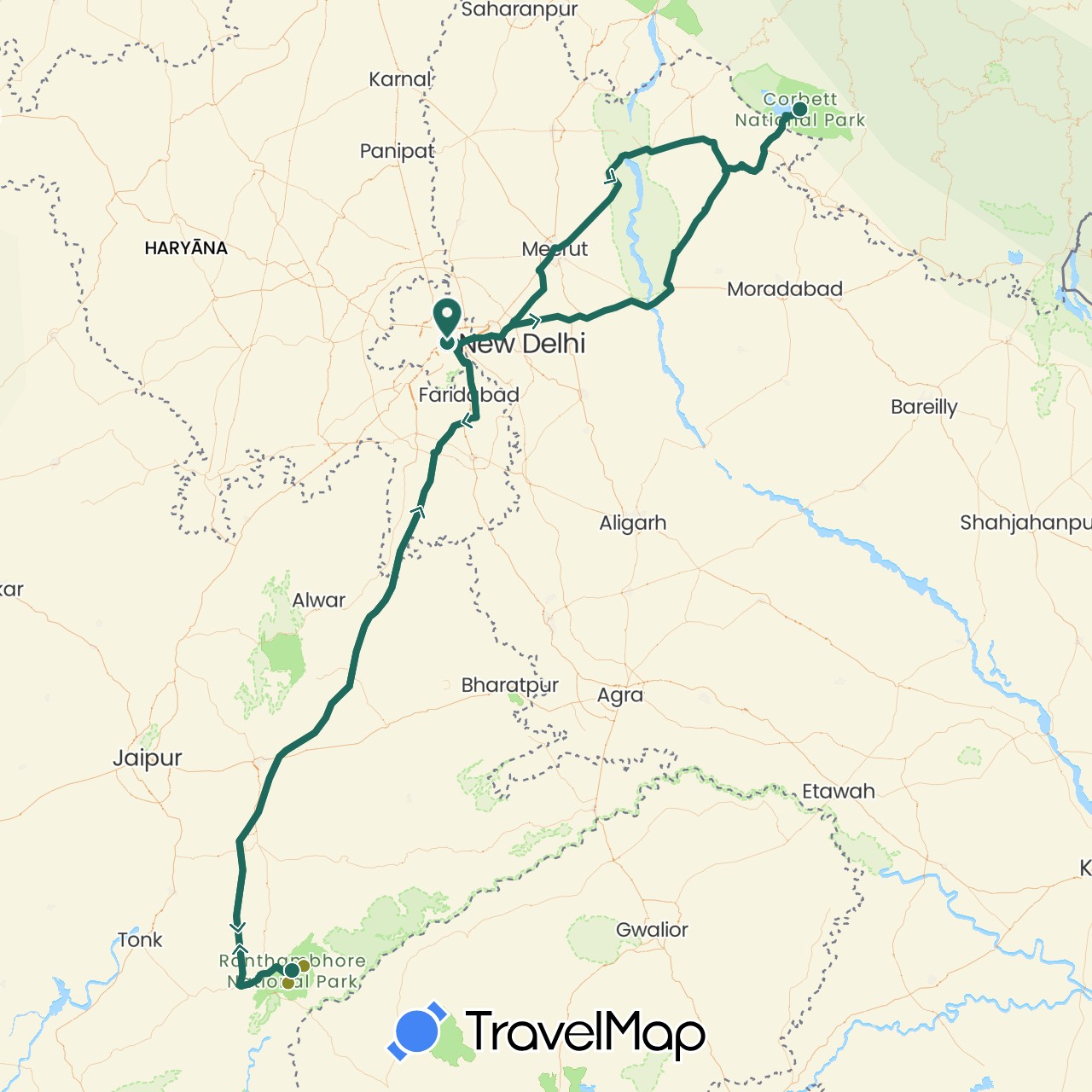 TravelMap itinerary: driving, jungle safari, road transfer in India (Asia)