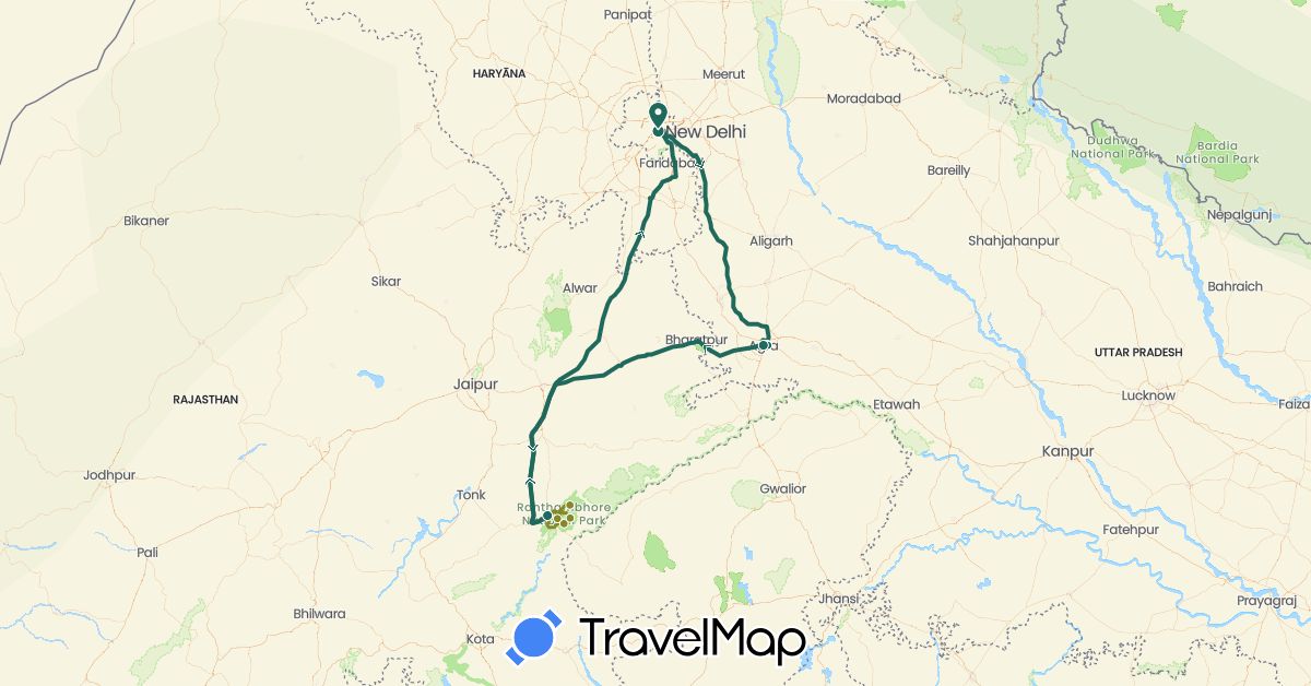 TravelMap itinerary: driving, jungle safari, road transfer in India (Asia)