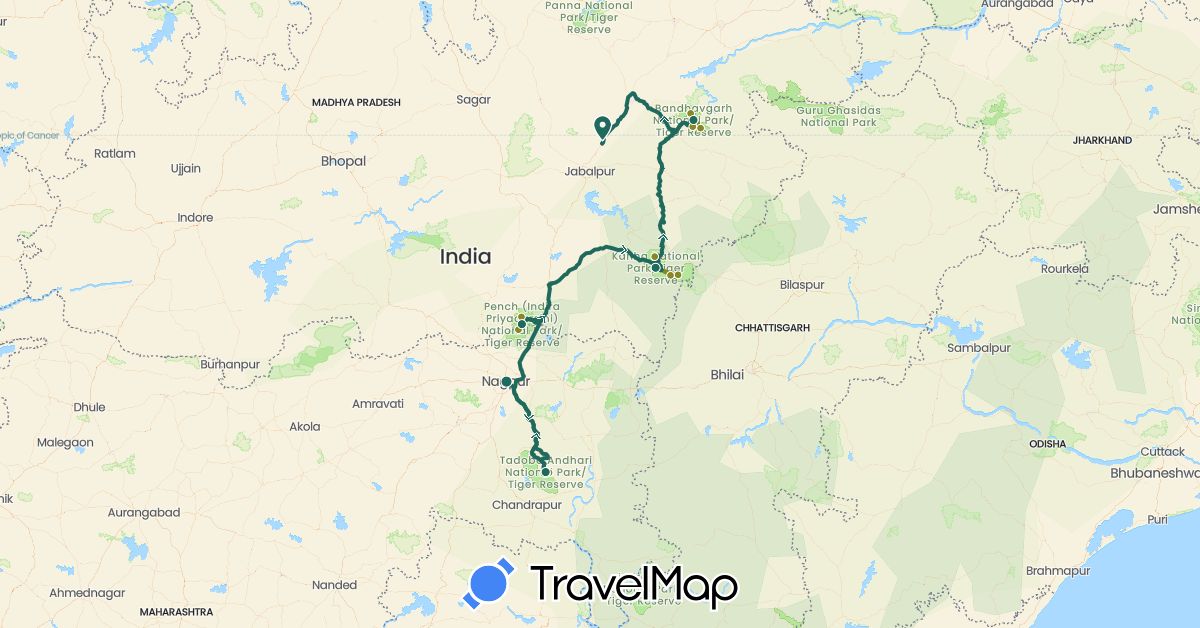 TravelMap itinerary: driving, jungle safari, road transfer in India (Asia)