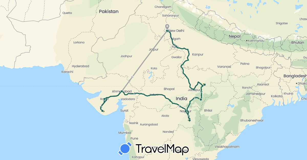 TravelMap itinerary: driving, jungle safari, road transfer, air transfer in India (Asia)