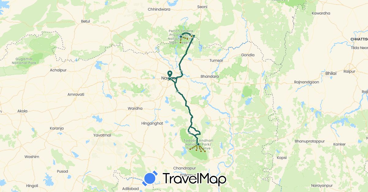 TravelMap itinerary: driving, jungle safari, road transfer in India (Asia)