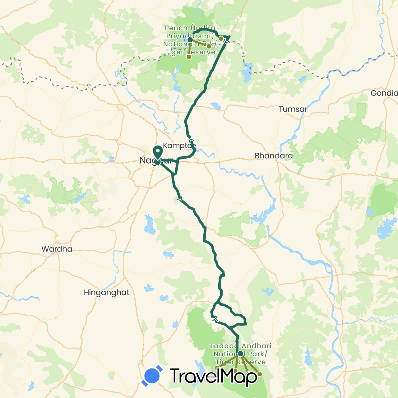 TravelMap itinerary: driving, jungle safari, road transfer in India (Asia)