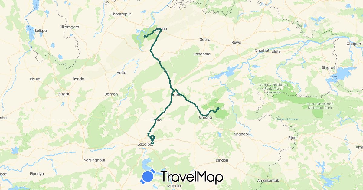 TravelMap itinerary: driving, jungle safari, road transfer in India (Asia)