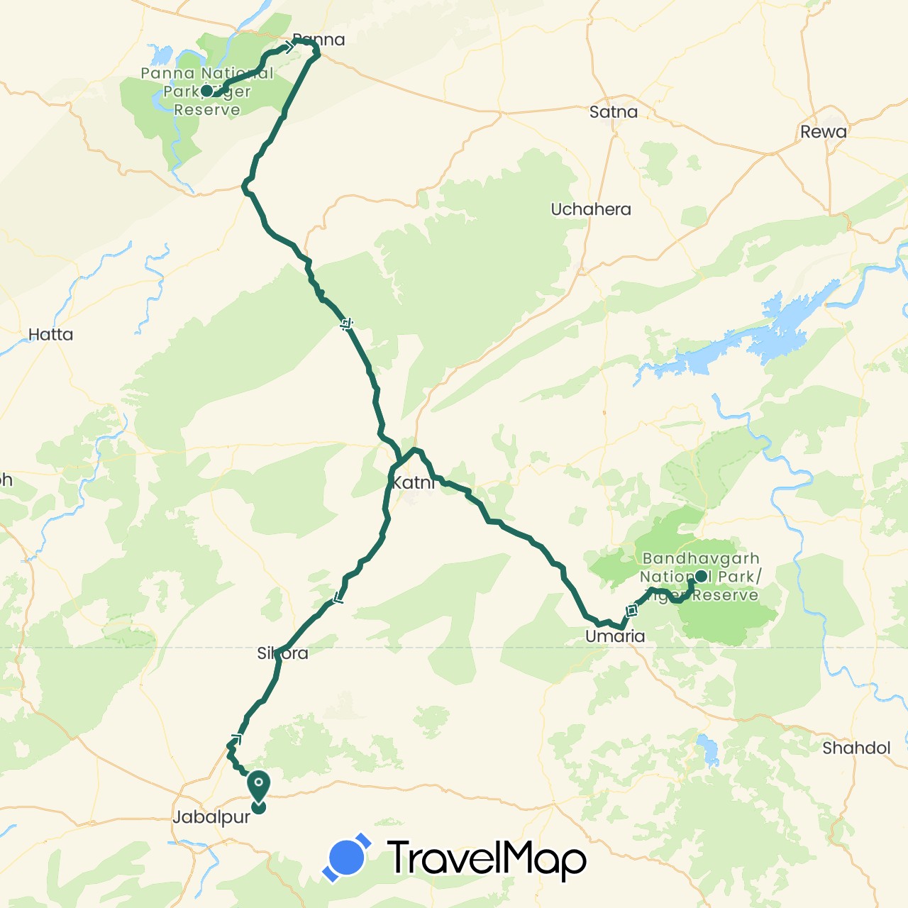 TravelMap itinerary: driving, jungle safari, road transfer in India (Asia)