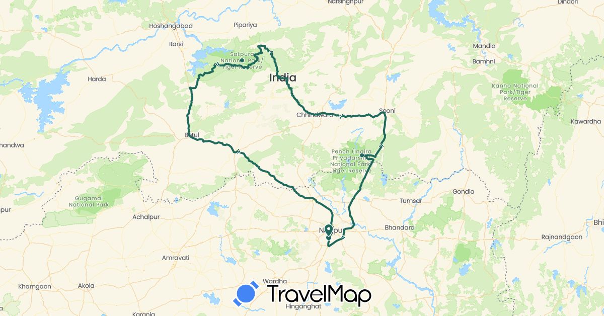 TravelMap itinerary: driving, jungle safari, road transfer in India (Asia)
