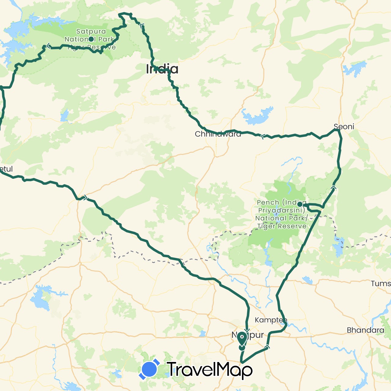 TravelMap itinerary: driving, jungle safari, road transfer in India (Asia)