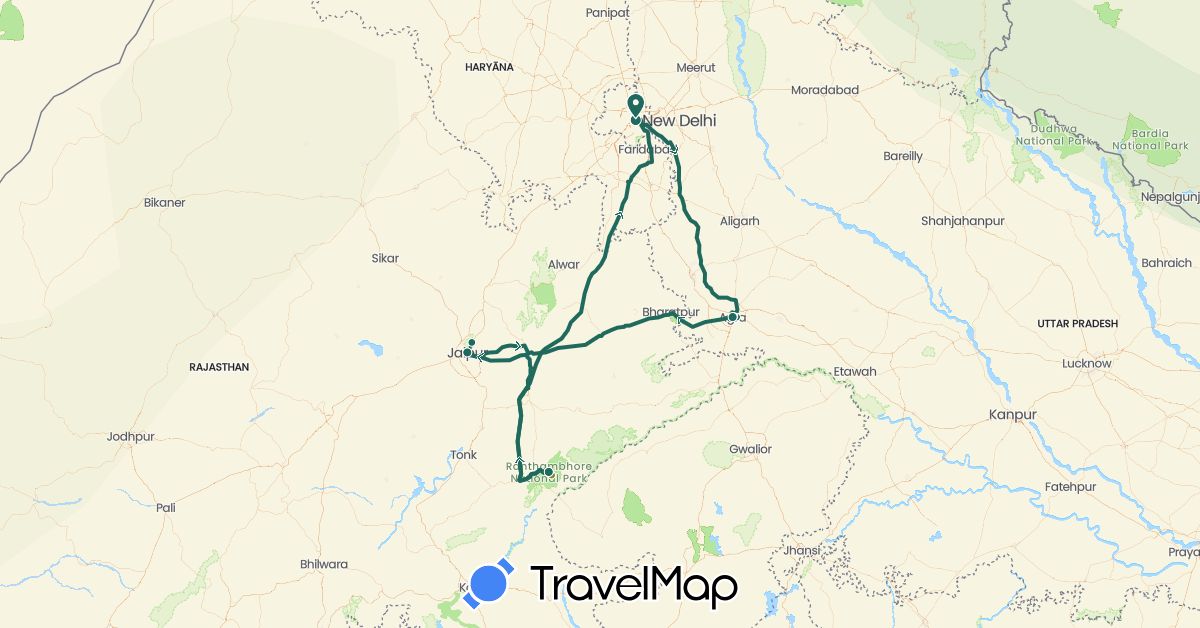 TravelMap itinerary: driving, jungle safari, road transfer in India (Asia)