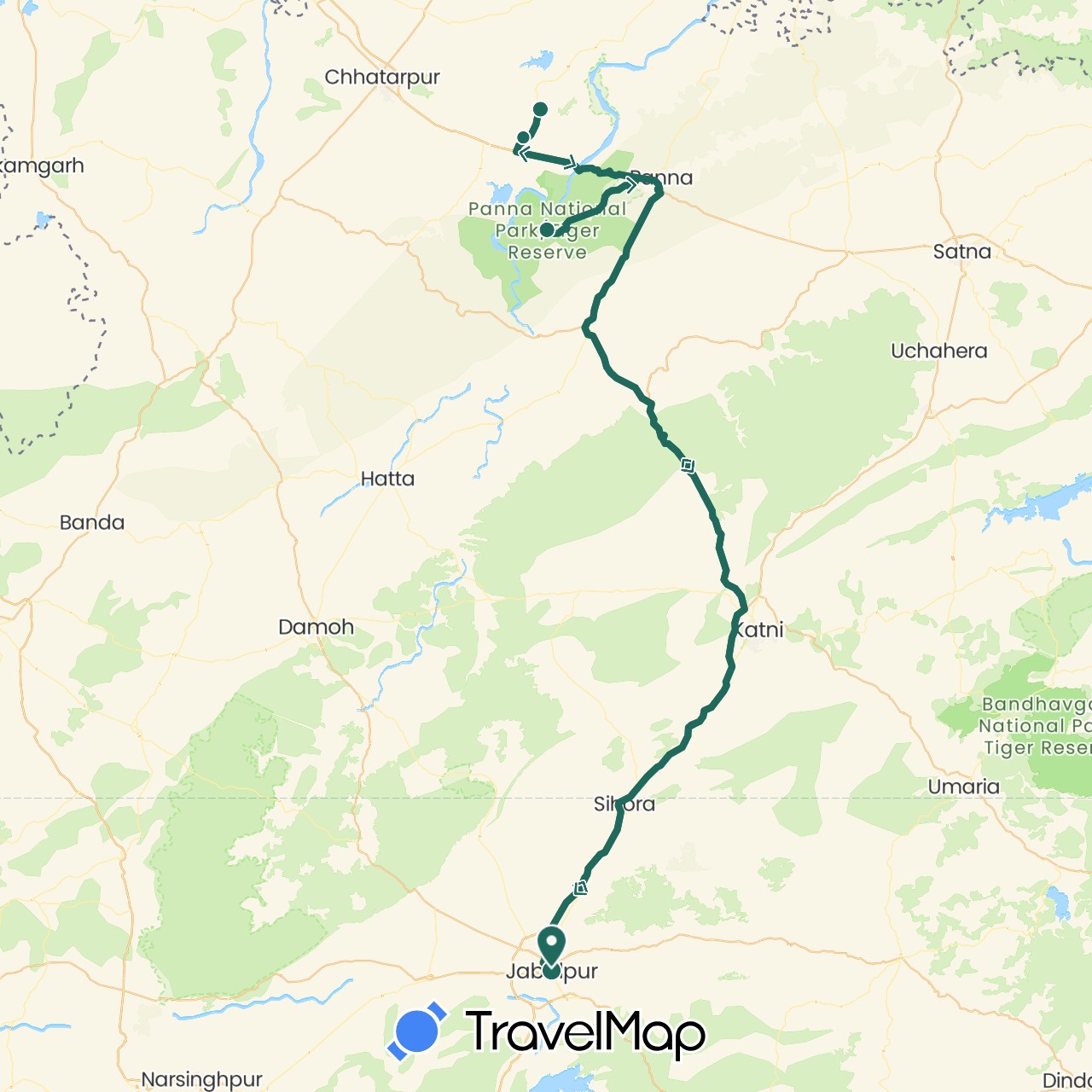 TravelMap itinerary: driving, jungle safari, road transfer in India (Asia)
