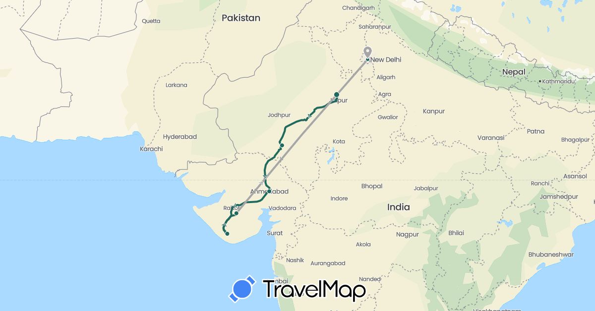 TravelMap itinerary: driving, jungle safari, road transfer, air transfer in India (Asia)