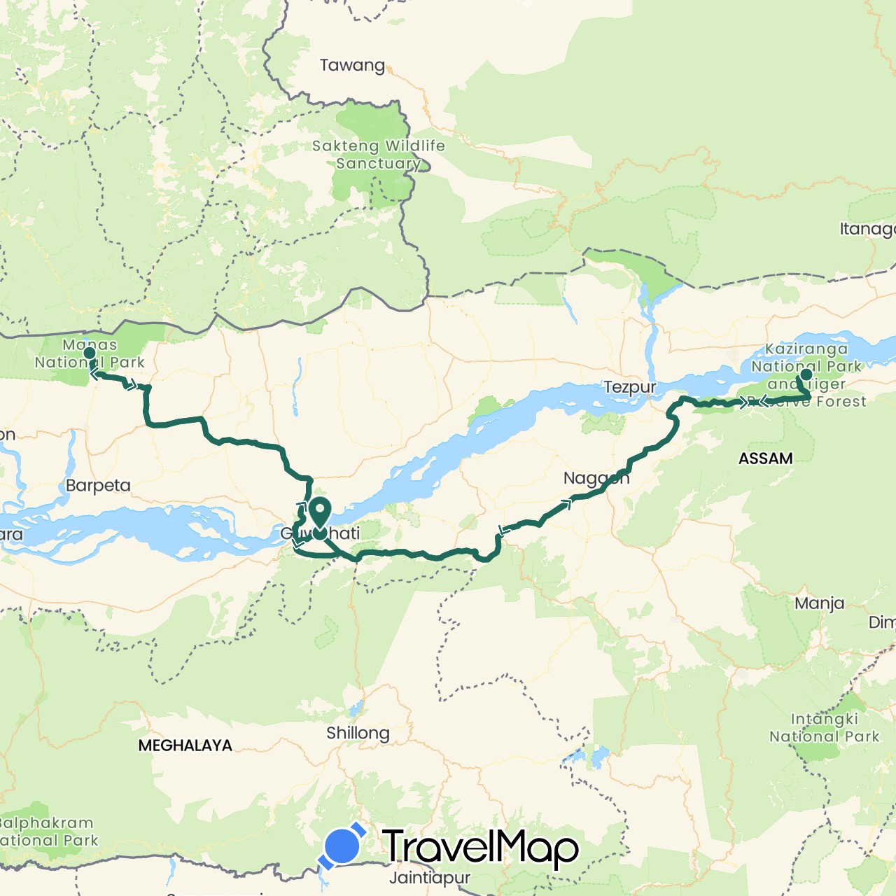 TravelMap itinerary: driving, jungle safari, road transfer in India (Asia)