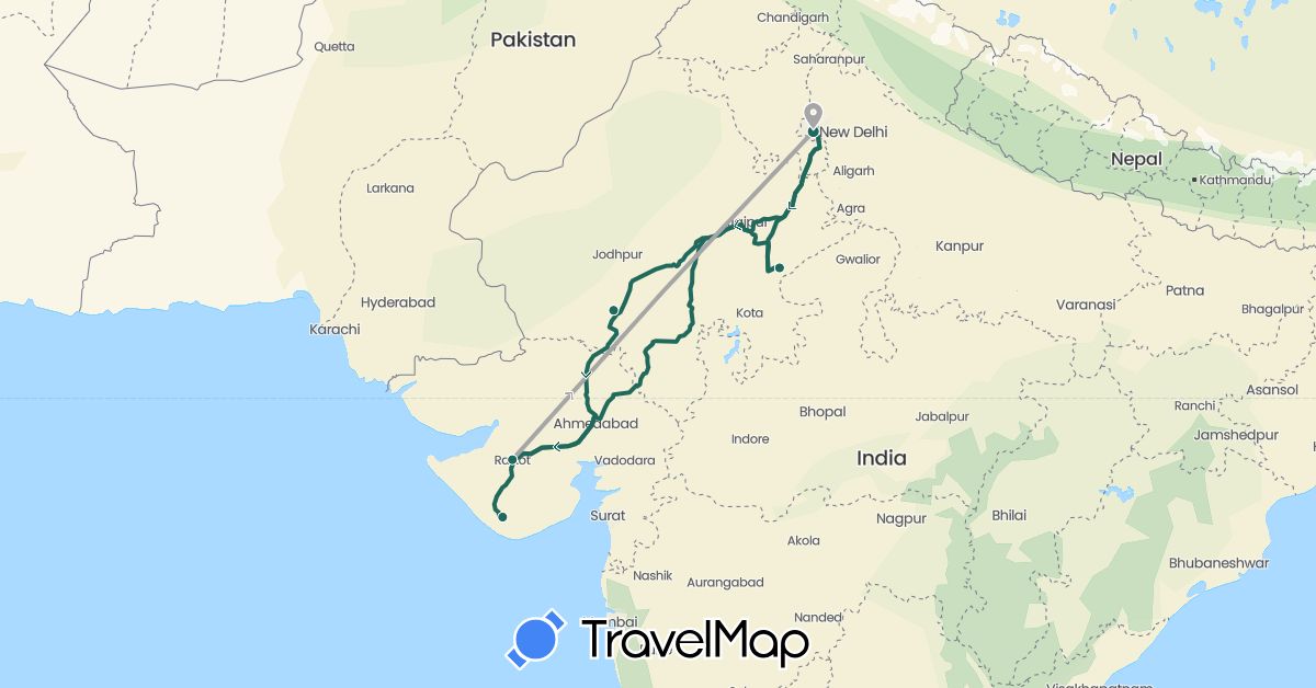 TravelMap itinerary: driving, jungle safari, road transfer, air transfer in India (Asia)