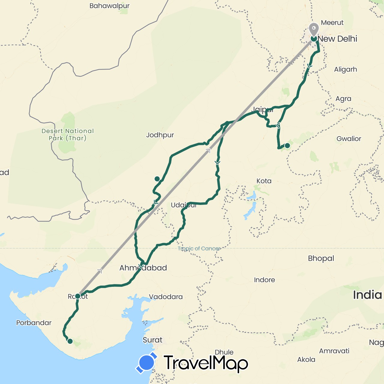 TravelMap itinerary: driving, jungle safari, road transfer, air transfer in India (Asia)