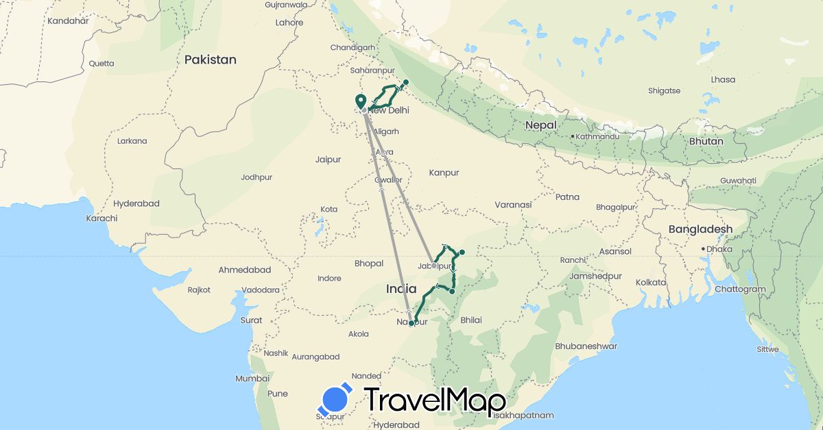 TravelMap itinerary: driving, jungle safari, road transfer, air transfer in India (Asia)