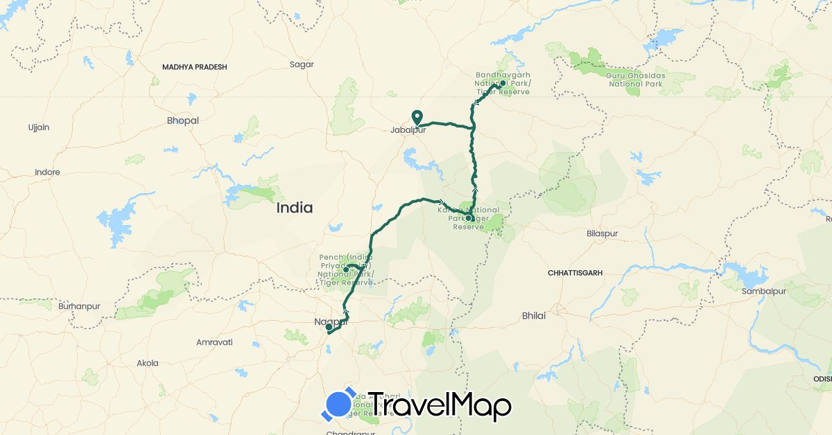 TravelMap itinerary: driving, jungle safari, road transfer in India (Asia)