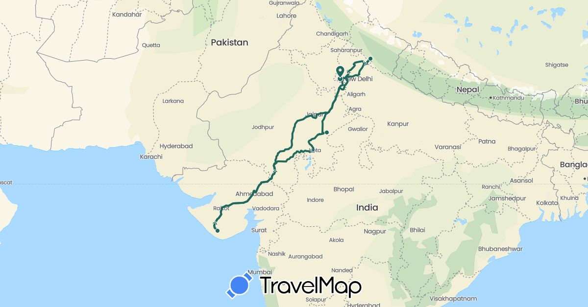 TravelMap itinerary: driving, jungle safari, road transfer in India (Asia)