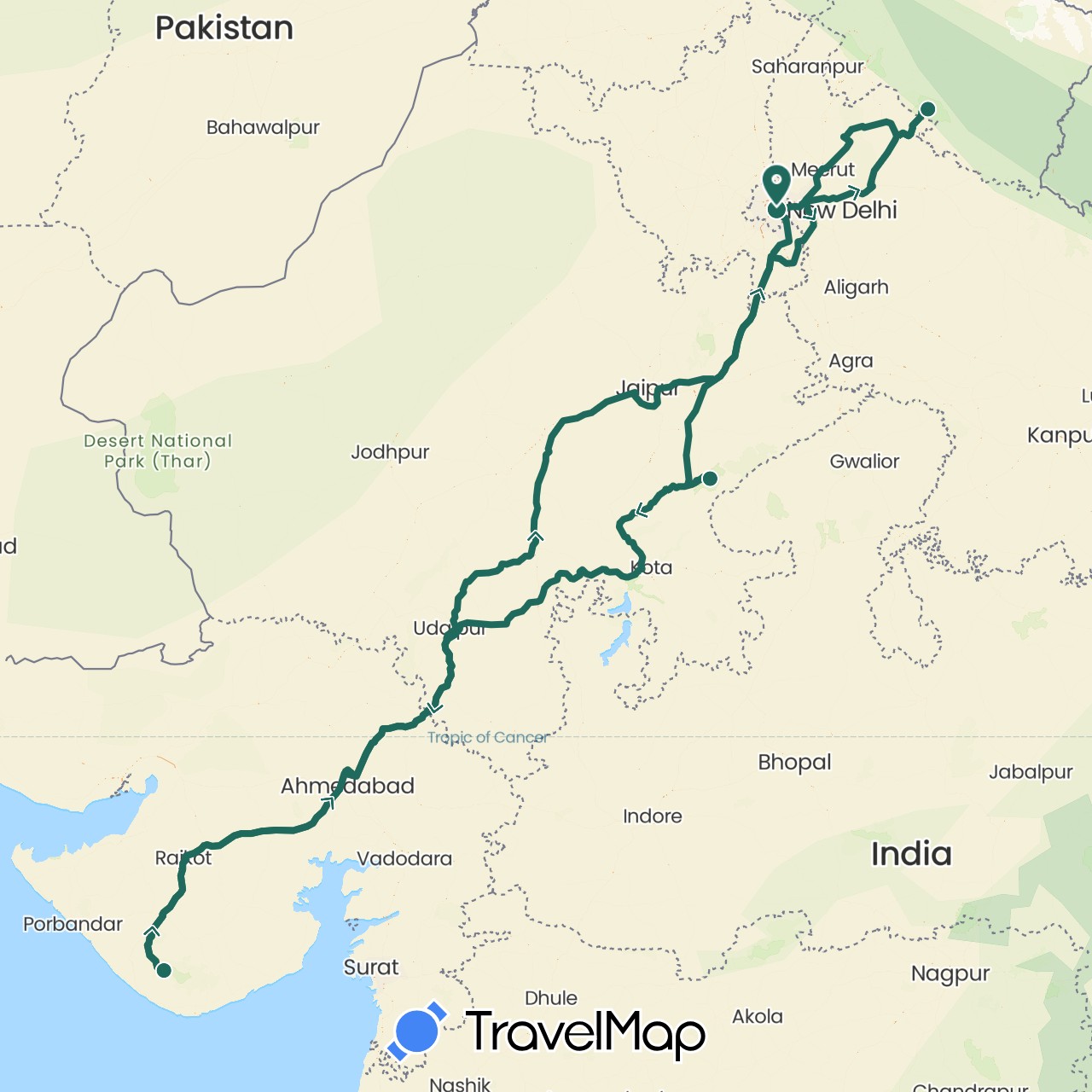 TravelMap itinerary: driving, jungle safari, road transfer in India (Asia)