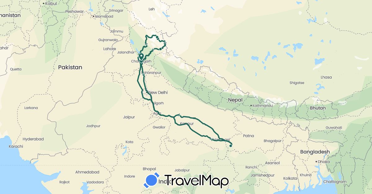 TravelMap itinerary: driving, road transfer in India (Asia)