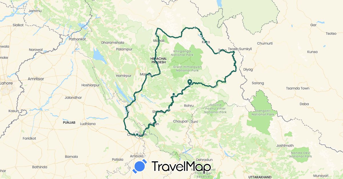 TravelMap itinerary: driving, road transfer in India (Asia)