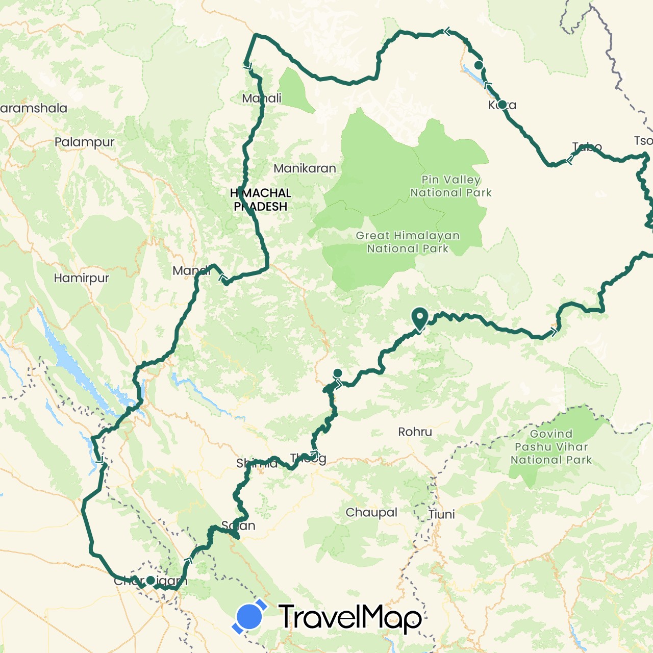 TravelMap itinerary: driving, road transfer in India (Asia)
