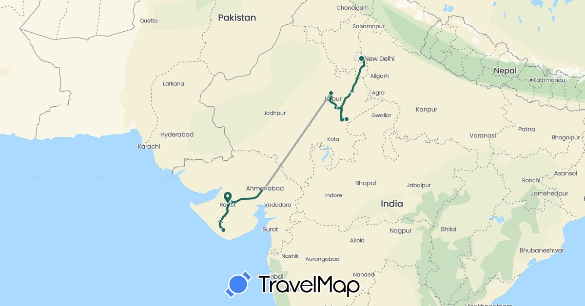 TravelMap itinerary: driving, jungle safari, road transfer, air transfer in India (Asia)