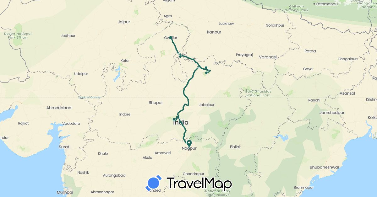 TravelMap itinerary: driving, jungle safari, road transfer in India (Asia)